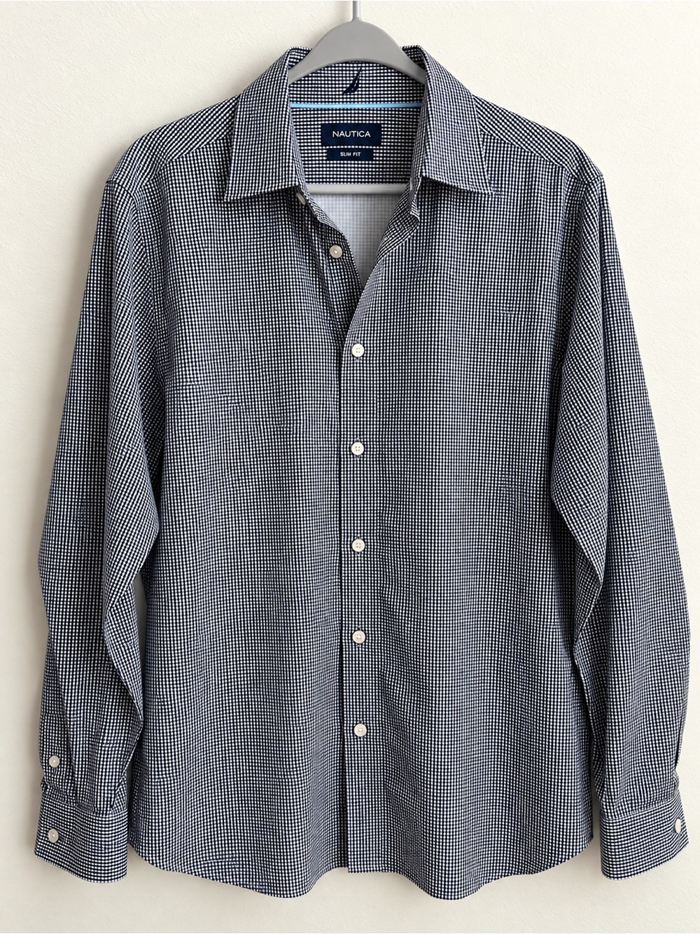 Nautica Slim Fit Micro Gingham Button Down Shirt Men’s XL 17-17½ 34/35 Preppy